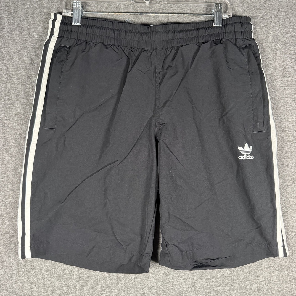 Adidas Shorts Mens Large Black Trefoil 3 Stripe Mesh Lined Athletic Gym Running